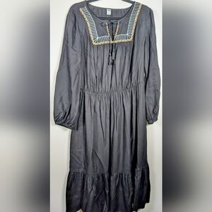 Old Navy Black Dress with Embroidered Neckline Boho